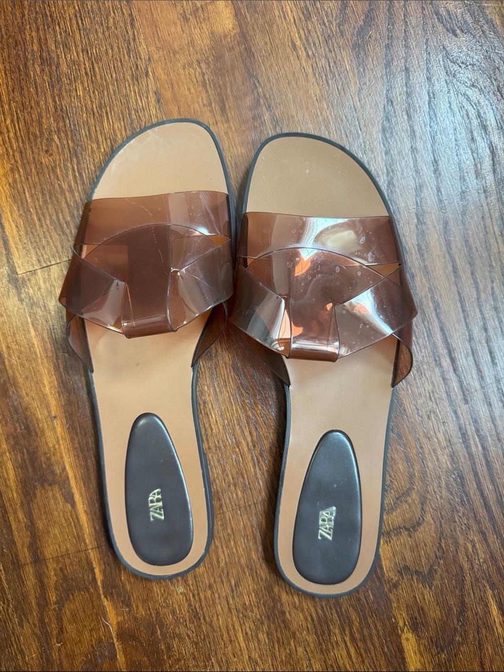 Zara Brown Transparent Knot-Detail Slide Sandals